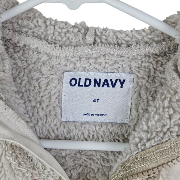 Old Navy Neutral Beige Tan Fleece Sherpa Zip Hoodie Toddler Size 4T - Picture 2 of 9